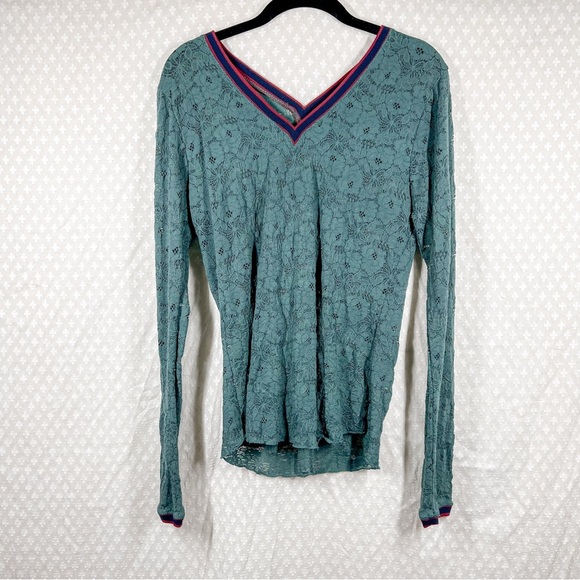 Free People Intimately Green V Neck Floral Lace Long Sleeve Top - Picture 2 of 5